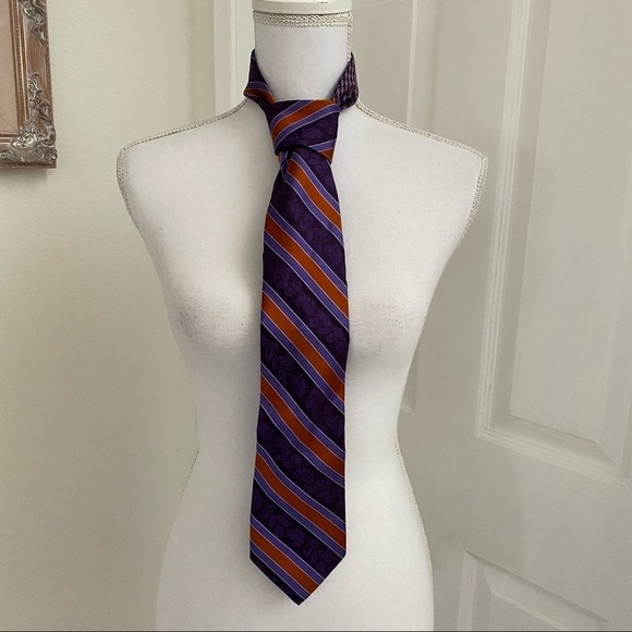 Robert Graham Purple Striped Floral Silk Tie 60” Length - Picture 1 of 9